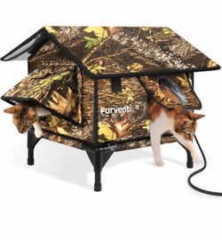 Heated Cat House for Outside,Extremely Weatherproof&Insulated in Winter,Elevated Outdoor Cat Shelter with Waterproof Eaves&Escape Door for Feral Stray