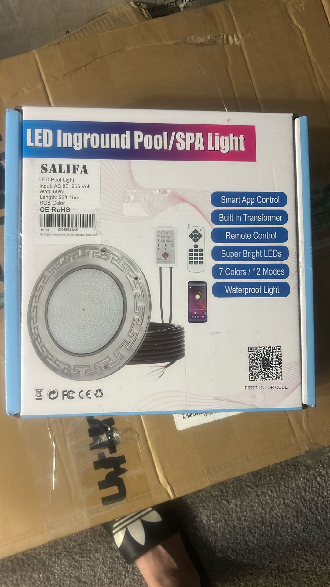 60W 10 Inch Color Changing LED Inground Pool Light With Controller, Remote and APP Control for Wet Niche, Underwater Swimming Lights, 50 Foot Cord