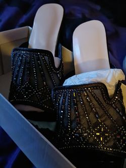 Black Embellished Slide Heels