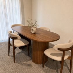 71” Oval Walnut Dining Table with 4 wood chair