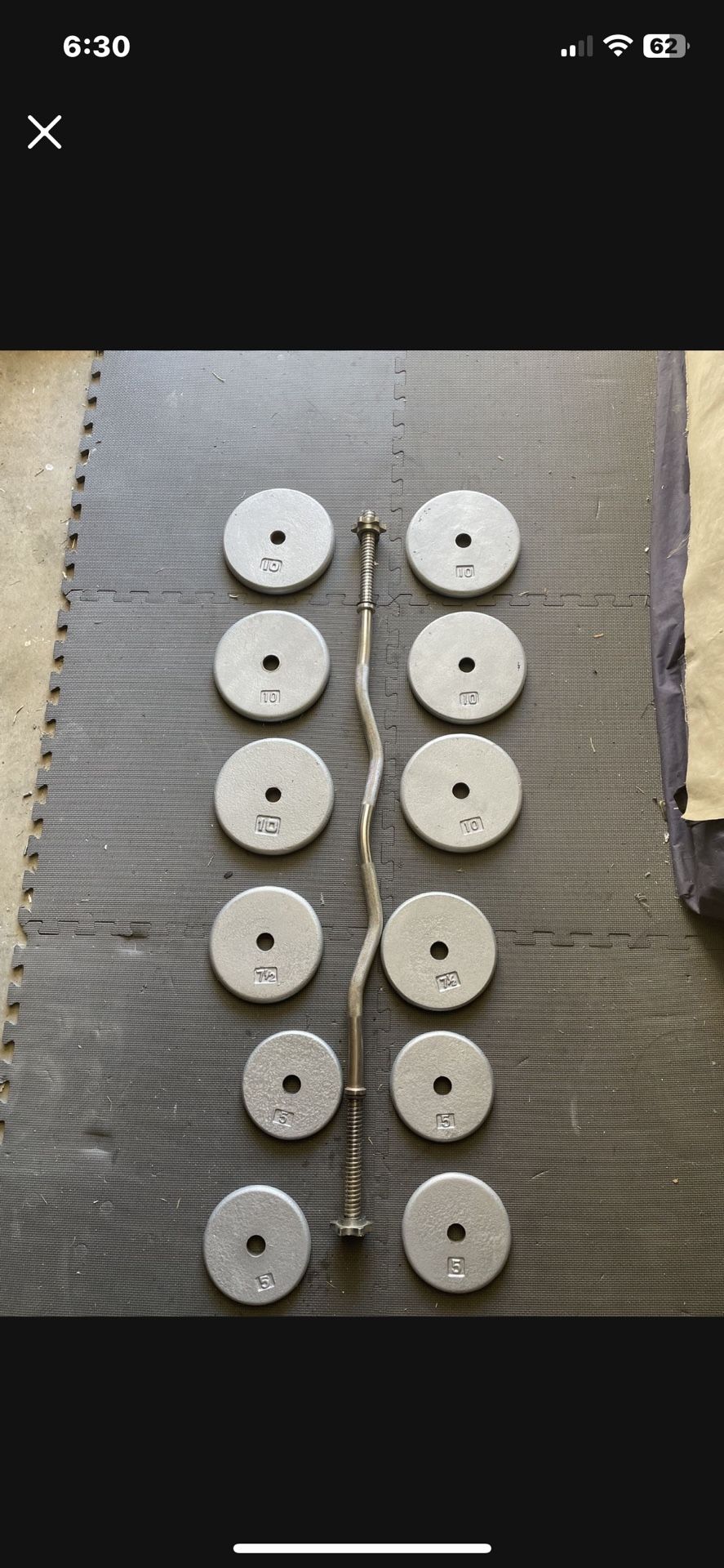 Weight Plates / Curl Bar     80 Dollars 