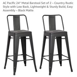 AC Pacific 24” Black Metal Barstool Set of 2