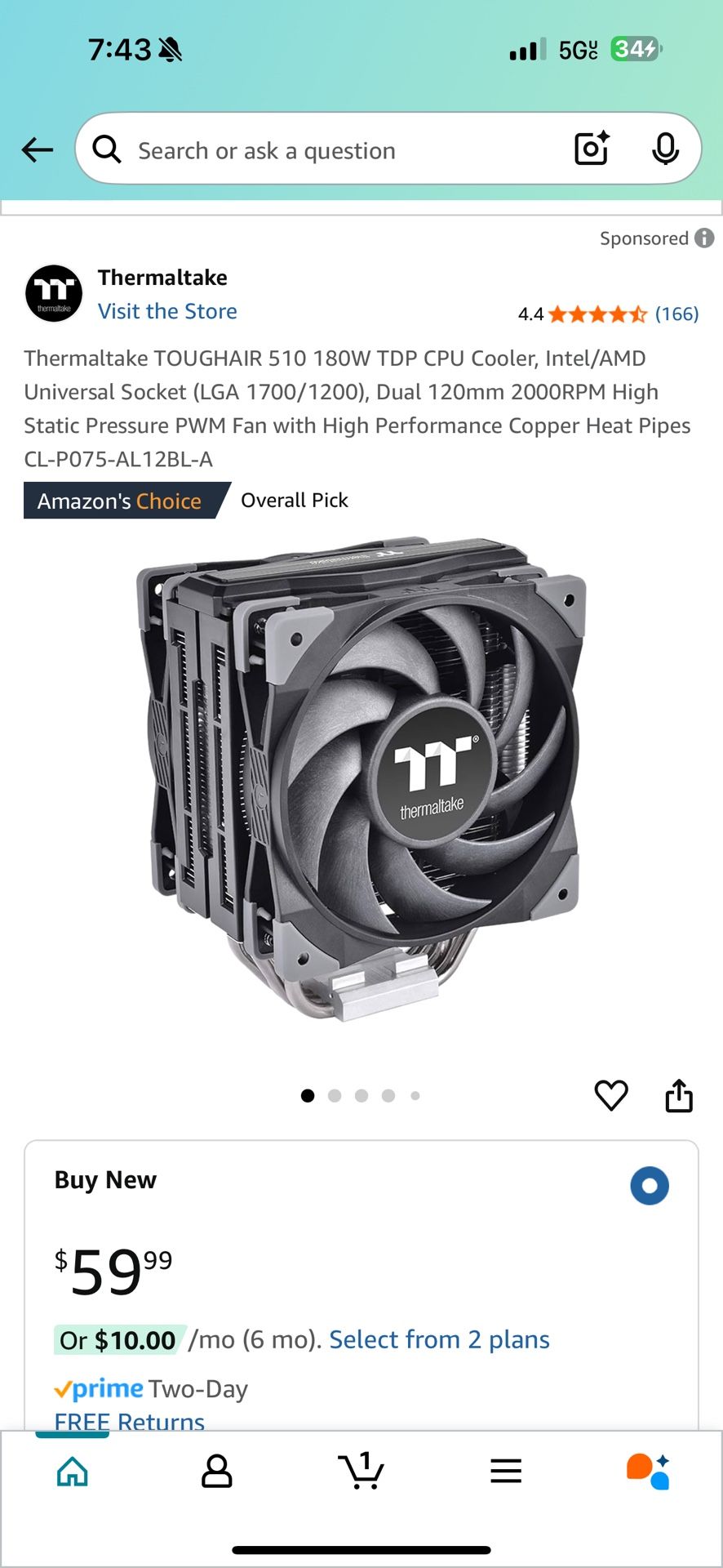 Thermaltake TOUGHAIR 510 180W TDP CPU Cooler