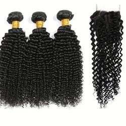 Bundles 3bundles Curly Human Hair 8a 14-inch With A 4x4 Closure  For 120