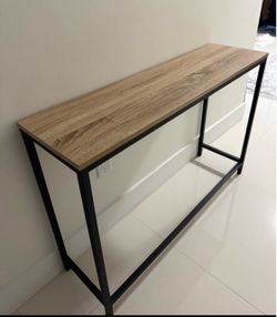 Industrial Console Table Wood Top Black Metal Frame