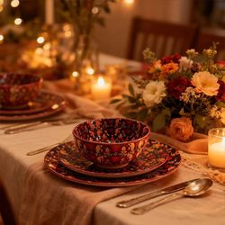 Brand New - Bohemian Brown - 12 Pc Dinnerware Dishes Set, Bohemian Boho Ceramic Kitchen Plate and Bowl for 4