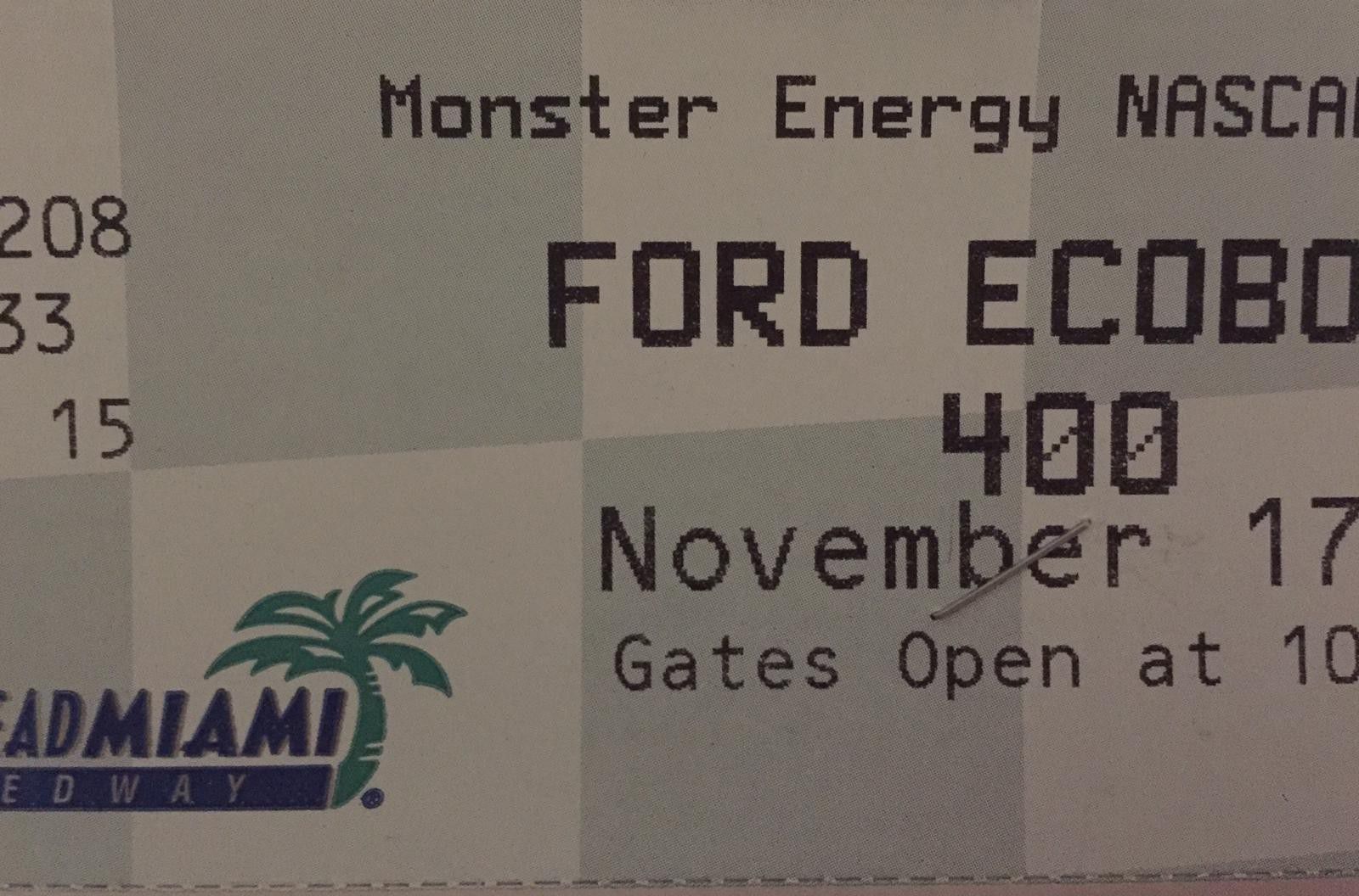 Nascar 4 homestead speedway tickets Grandstand sold out Sunday November 17 Asking for all 4 $220.00 obo Original price for each $105 plus fees