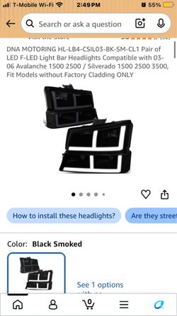 DNA MOTORING HL-LB4-CSIL03-BK-SM-CL1 Pair of LED F-LED Light Bar Headlights Compatible with 03- 06 Avalanche 1 / Silverado 1 3500, Fit