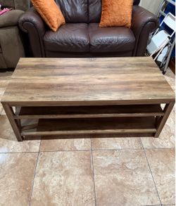 Rustic Wood Coffee Table with Lower Shelf