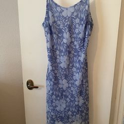 Medium and light blue spaghetti strap dress, PTP 22”, brand Sense, 1X plus size