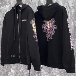 Chrome Hoodie Hearts Pink Deadly Doll Zip Up Denim Doll Tears Hooded Jacket S, M, L, XL Coat 