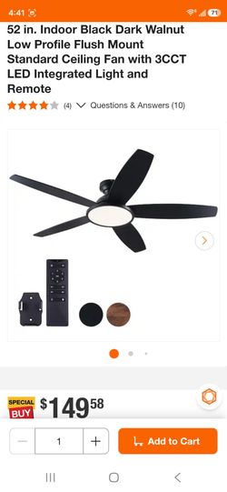 52 in. Black Flush Mount Ceiling Fan with LED Light and Remote
