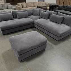 New Contemporary Dark Grey Sectional Sofa, Deep Seating Couch, Ultra Comfortable Sectional And Ottoman, Sofa, Couch, Gray Sectional, Grey Couch, Armle