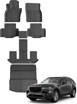 Floor Cargo Mat Backrest Mat for Mazda CX-90 6/7 Seat 2024-26 Black TPE