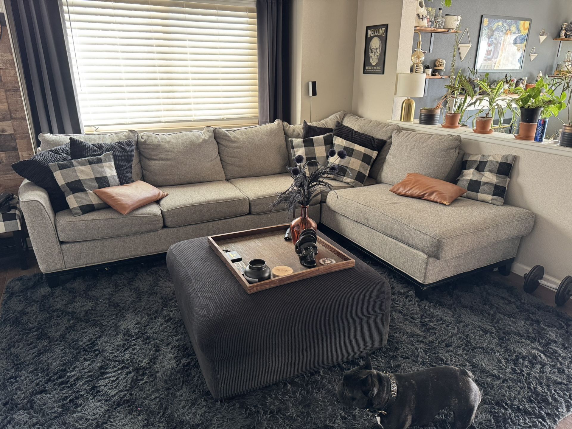 โจ Modern Gray Sectional Sofa โ Excellent Condition With Ottomanโจ