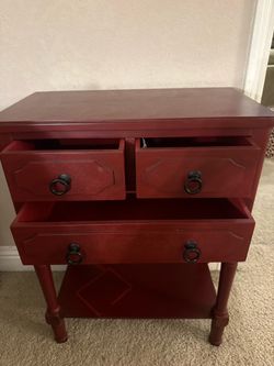 Red Wood Accent Table with Drawers