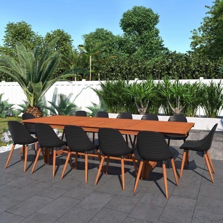 Brand New Free Shipping 13 Piece Extendable Rectangular With Black Chairs Dining Set | 100% FSC Certified Solid Wood | Ideal Furniture Set For Outdoor