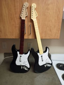 Lot of 2 Rock Band Fender stratocaster Guitars For Nintendo Wii, No Dongles, For Parts Or Repair.