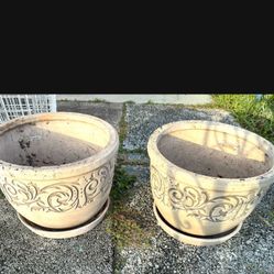 Pair Of Beige Ceramic Plant Pots each one is 9 1/2 inchesx12 In  Just Reduced!!!