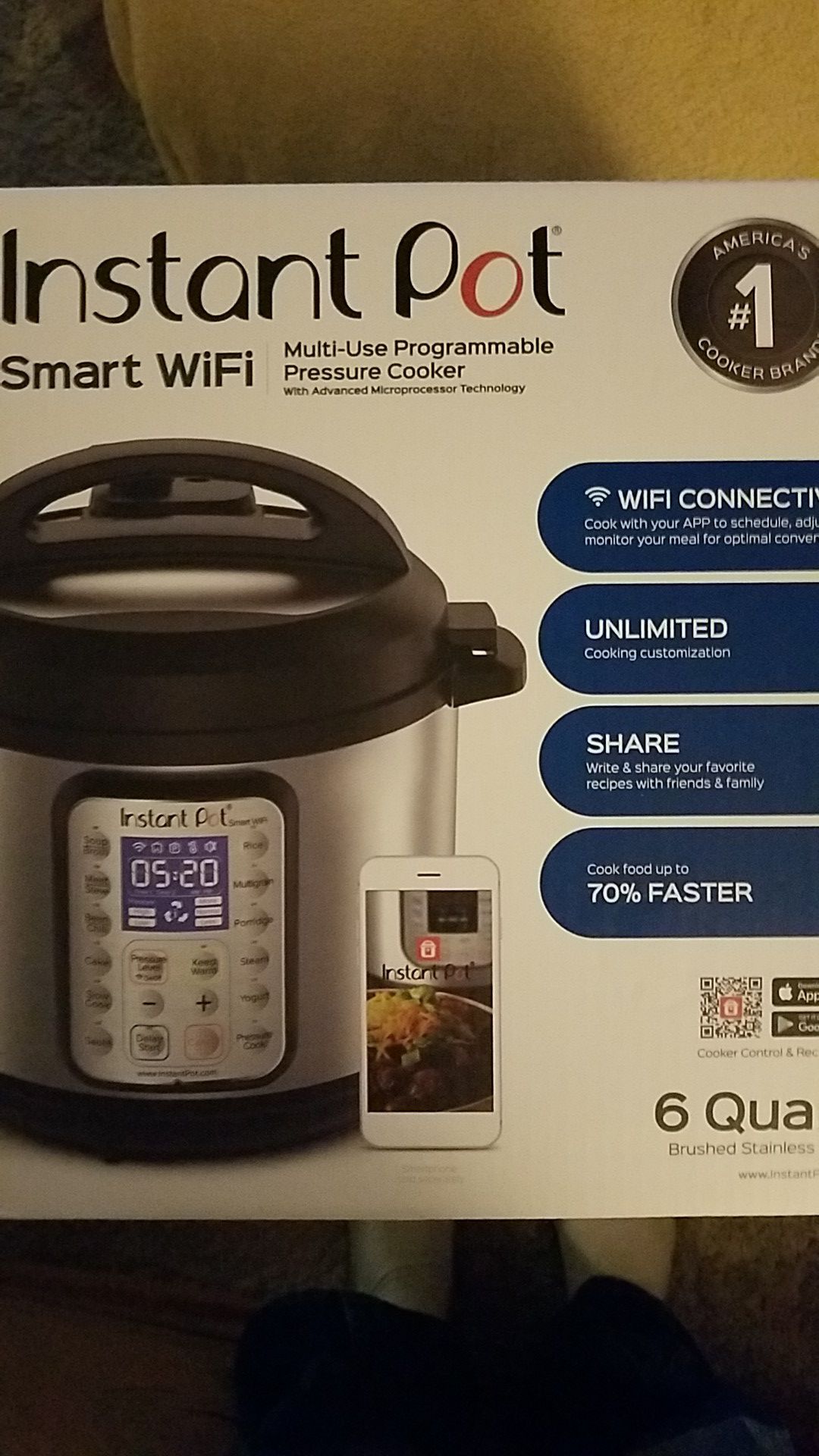 Instant Pot Smart WiFi 6 Quart Electric Pressure Cooker, Silver