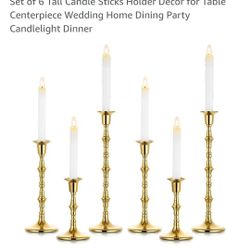 Sziqiqi Gold Candlestick Holders for Taper Candles - Set of 6 Tall Candle Sticks Holder Decor for Table Centerpiece Wedding Home Dining Party Candleli