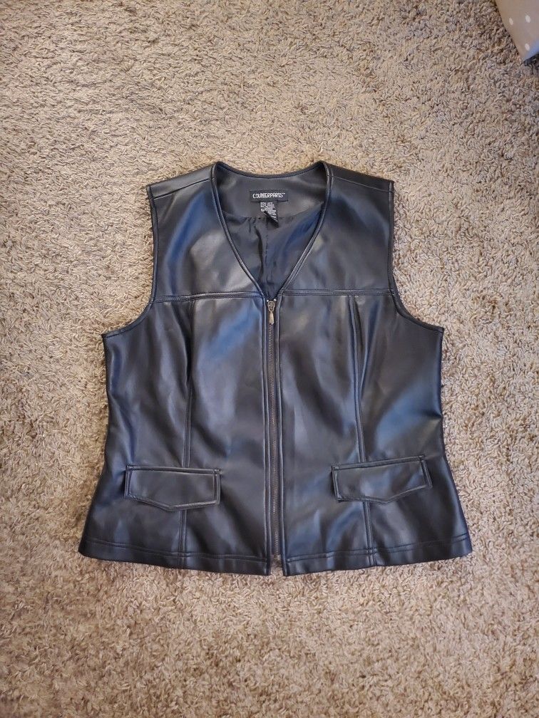 Women's Black Faux Leather Zip-Up Vest (Size 14)