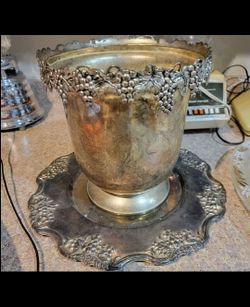 Vintage French Silea ice bucket grapevine