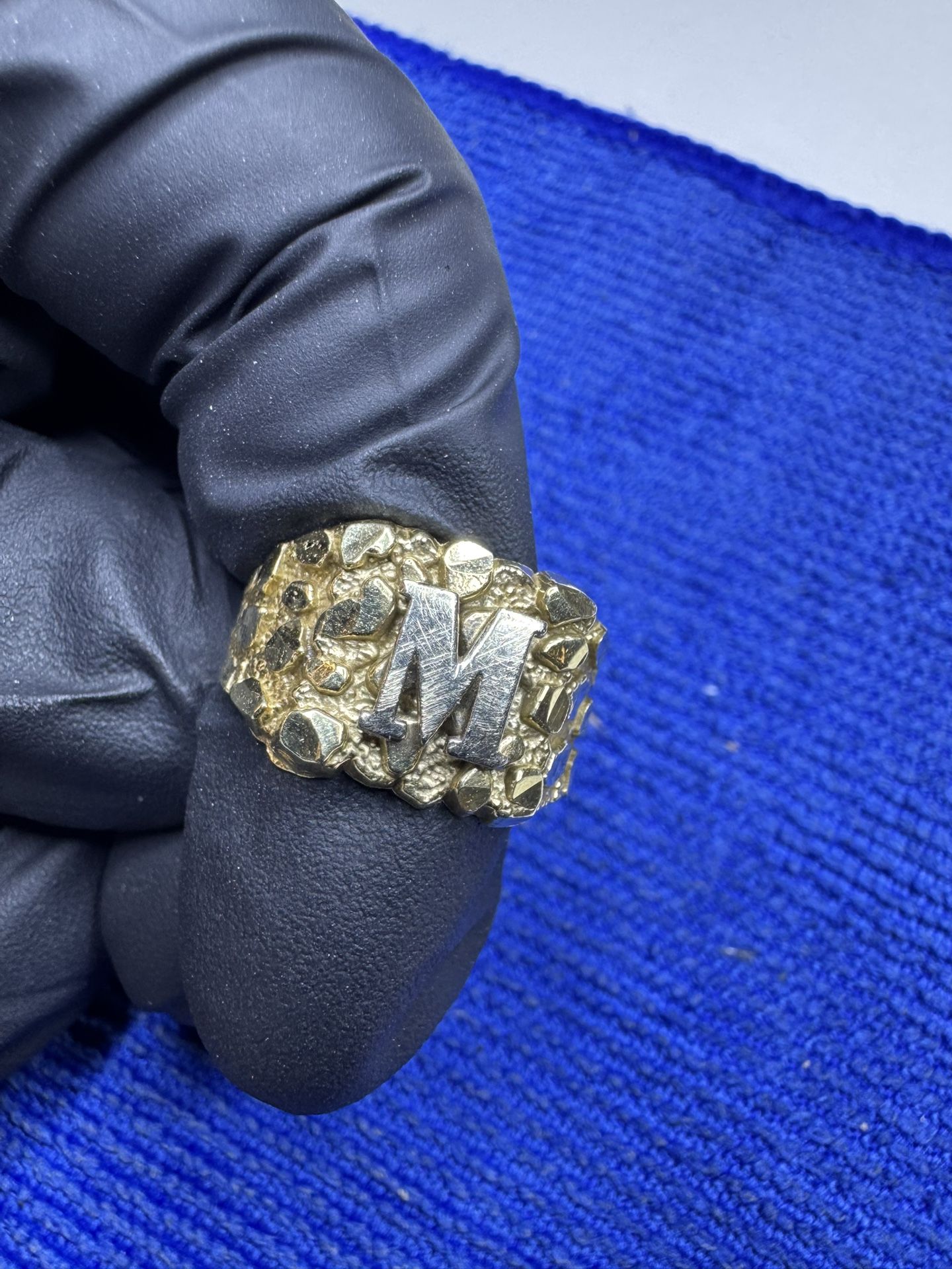 Gold M Nugget Ring 10k