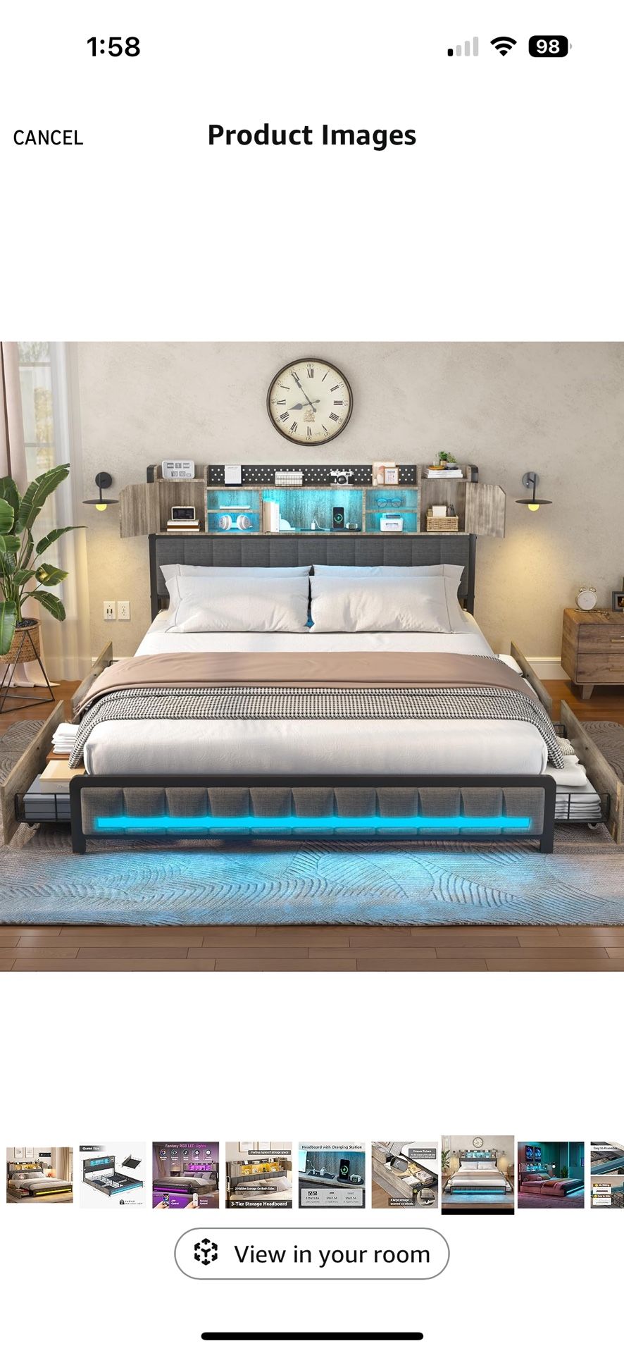 Queen Bed Frame With Storage & Lights