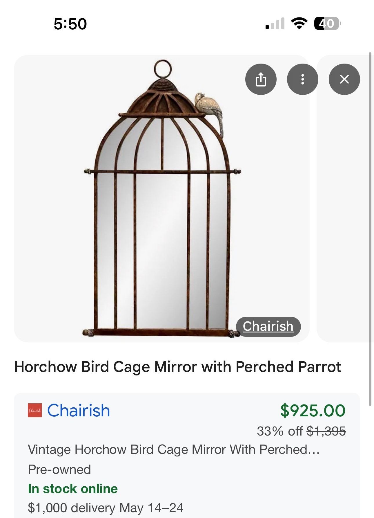 Vintage Horchow Bird Cage Mirror