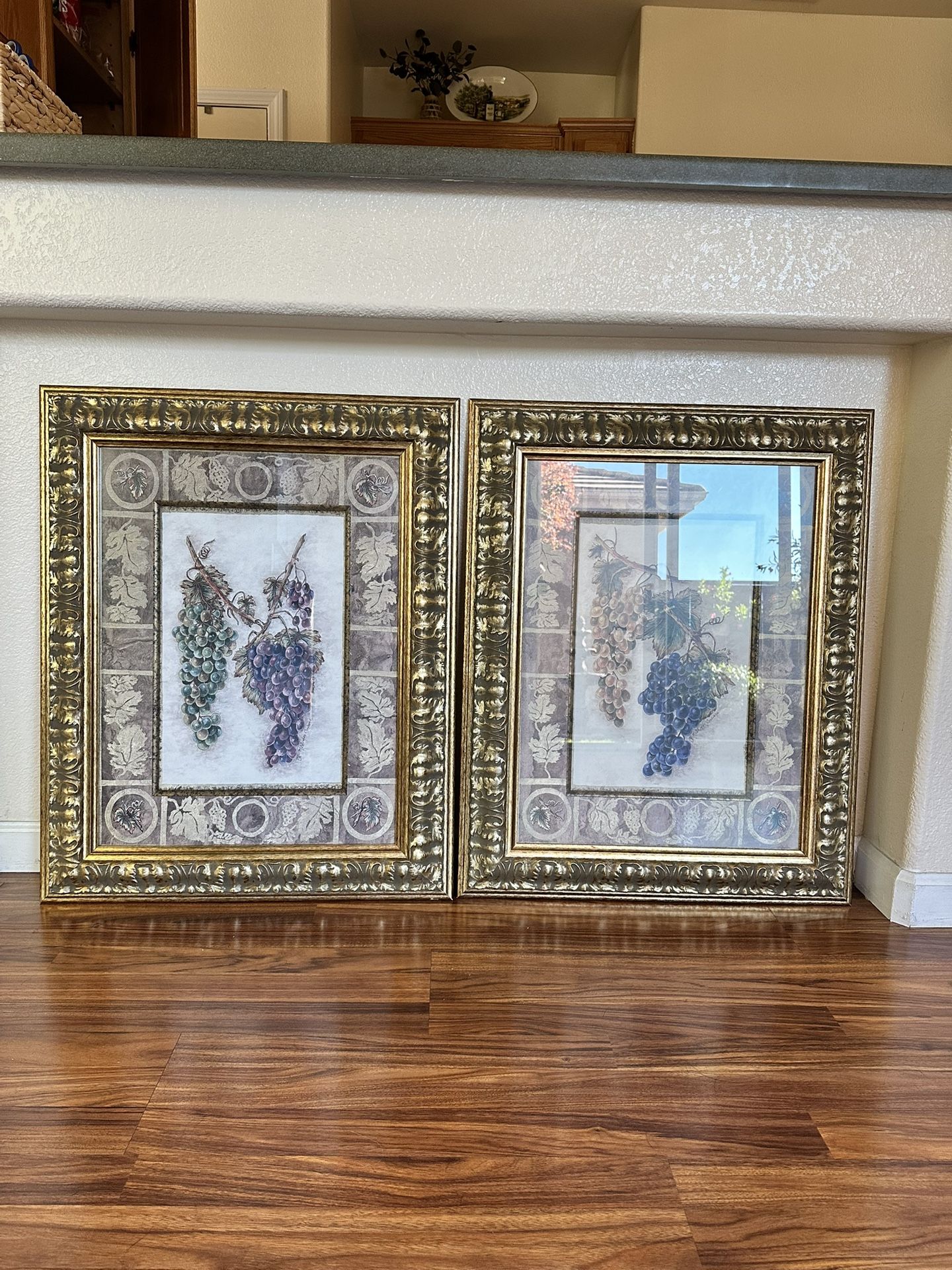 Pair Of Gold Frame Grape Pictures 