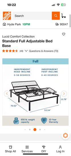 Powered Full Adjustable Bed Base Wired Remote 