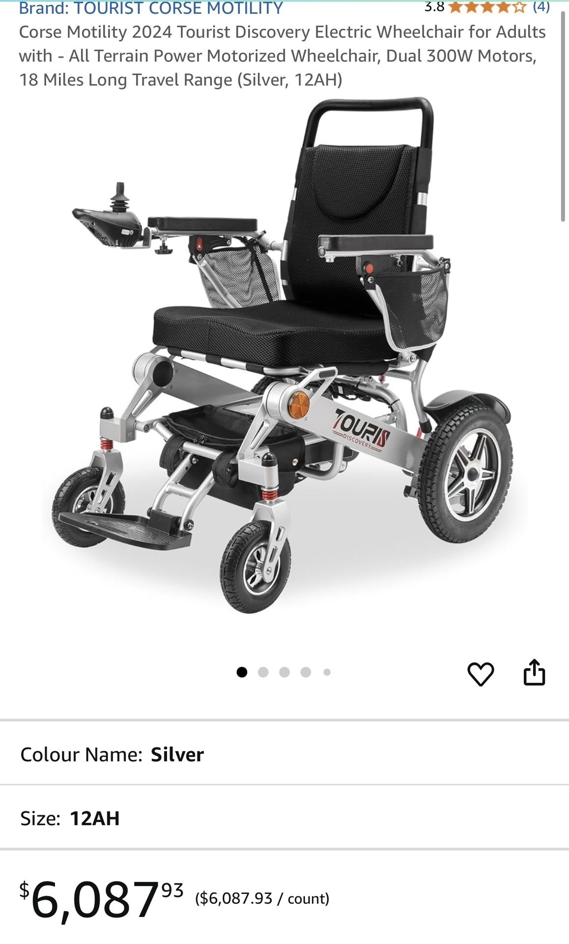 Corse Motility 2024 Tourist Discovery Electric Wheelchair for Adults with - All Terrain Power Motorized Wheelchair, Dual 300W Motors, 18 Miles Long Tr