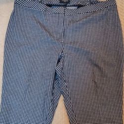 Talbots Woman Capri Pants Black White Polka Dot Stretch Flat Front 24W Coastal 