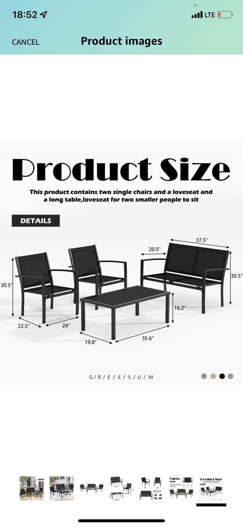 4 Pieces Patio Furniture Set, Outdoor Conversation Sets for Patio, Lawn, Garden, Poolside with A Glass Coffee Table, Black