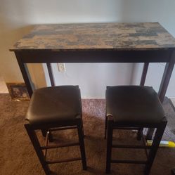 Marble table top and two stools