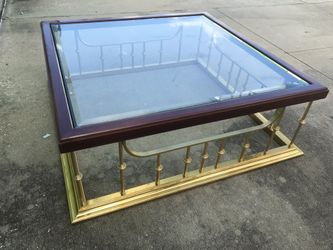 Coffee table brass and glass 42 x 42