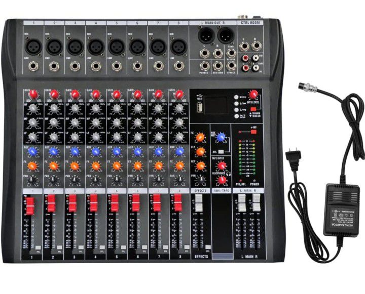 funchic USB Pro 8 Channel Bluetooth Live Studio Audio Mixer Sound Board Mixing Console

