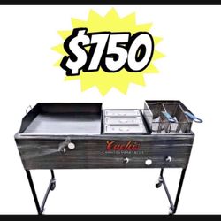 24" Griddle With 3 Warming Trays And Deep Fryer | Includes Hose With Regulator And 2 Baskets