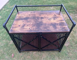 Dog Crate Furniture Wooden Dog Kennel with Wheels