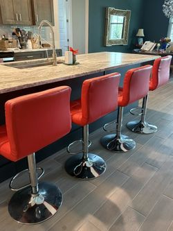 4 Modern Persimmon-Colored Counter or Bar Stools