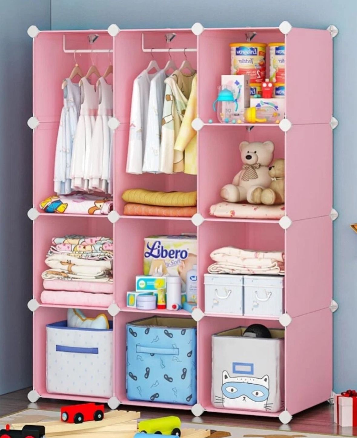 12 Cube Storage Organizer Closet Organizers DIY Stackable Shelves & Hanging Rods - NEW in Box