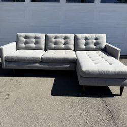 Crate and Barrel Petrie 2-Piece Midcentury Sectional Sofa with Chaise Lounge