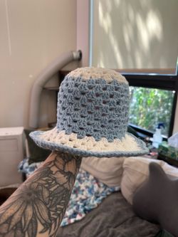 Handmade Crochet Granny Square Bucket Hat | Blue & White