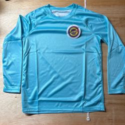 Boys / girls size XS Swim SPF long sleeve shirt Blue and white shark print on back sportswear top #sportswear