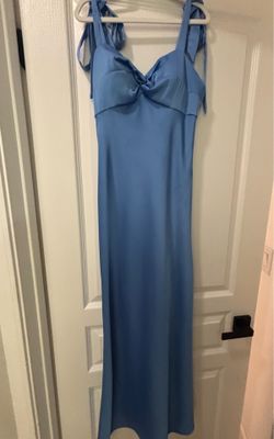 Blue Satin Maxi Dress with Bow Tie Straps (size 3)