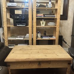 Solid Raw Wood Living Room Table  2 Shelves 