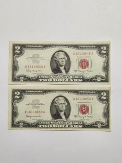 2 - 1963 Two Dollars Red Seal Banknotes - Excellent Condition