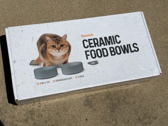New ceramic grey pet dog cat bowl 2pk