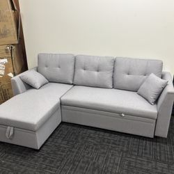 Light Gray Sleeper Sofa Bed With Reversible Storage Chaise